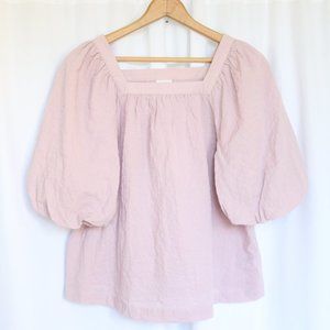 A New Day | Boho Linen Puff Balloon Short Sleeve Square Neck Purple Top NWT | XS